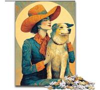 Puzzle da 1000 pezzi con cane cowgirl tra i fiori selvatici per adolescenti, giocattoli avvincenti per la decorazione della casa che stimolano l'intelligenza cerebrale (26x38cm)