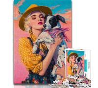 Puzzle da 1000 pezzi con cane cowgirl tra i fiori selvatici per adulti e adolescenti, sfida difficile antistress, migliora l'amore tra coppie, 38x26cm