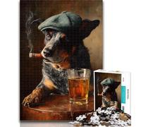 Puzzle da 1000 pezzi con cane da pastore che fuma, puzzle da 1000 pezzi per adulti, attività divertente per la casa, giocattoli per i giorni di pioggia, regali di compleanno 26x38cm