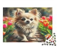 Puzzle da 1000 pezzi con cane e fiori, per adulti, idea regalo | Puzzle intellettuale in cartone, 52 x 38 cm, per gli amanti degli enigmi, antistress, idea regalo per la casa