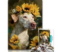 Puzzle da 1000 pezzi con cane e girasoli per adolescenti e adulti, per giochi educativi, giocattoli, decorazioni per la casa e regali unici (38x26cm)