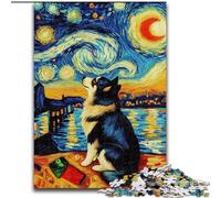 Puzzle da 1000 pezzi con cane nella notte stellata, puzzle in legno 50x75cm, perfetto per adolescenti, per rafforzare i legami familiari, rompicapo e regalo fai da te per la casa
