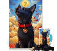 Puzzle da 1000 pezzi con cane nero e medaglione dorato,gioco di precisione,stimola la logica,ideale per il tempo libero e come regalo di compleanno 50x75cm