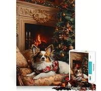 Puzzle da 1000 pezzi con cane Papillon accanto al camino ideale per ragazzi stimola la creatività è un gioco facile e rilassante perfetto per il tempo libero e per creare oggetti di grandi dimensioni