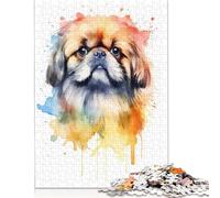 Puzzle da 1000 pezzi con cane pechinese ad acquerello, per ragazzi e ragazze, di difficoltà variabile, per rilassarsi, 1000 pezzi (75x50 cm)