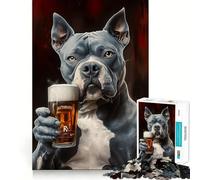 Puzzle da 1000 pezzi con cane Pitbull che tiene in mano una birra ideale per adulti Gioco di puzzle per migliorare la memoria favorire il rilassamento mentale e facilitare il taglio di compleanno