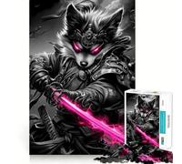 Puzzle da 1000 pezzi con cane Pomerania samurai e spada rosa, ideale per adolescenti, gioco di logica e rilassamento, con bordi sottili e dettagli da collezione (38x52cm)