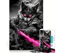 Puzzle da 1000 pezzi con cane Pomerania Samurai e spada rosa, ideale per adulti, con design intelligente e bordi affilati, perfetto per i desideri di Babbo Natale (50x75cm)