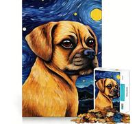 Puzzle da 1000 pezzi con cane Puggle raffigurante una notte stellata, ideale per adulti Ideale per rafforzare la memoria, come attività domestica o con bordi netti Regalo festivo (50x75cm)