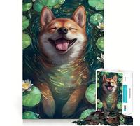 Puzzle da 1000 pezzi con cane sorridente tra le ninfee, ideale per adolescenti, gioco di logica, antistress, taglio preciso, regalo artistico 38x52cm