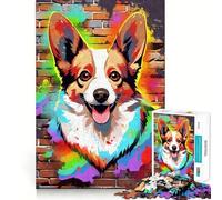 Puzzle da 1000 pezzi con cane Welsh Corgi e graffiti,ideale per sviluppare la memoria,con bordi lisci e incastri perfetti Un modo divertente per riempire il tempo libero (38x52cm)