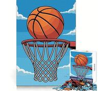 Puzzle da 1000 pezzi con canestro e pallone da basket su sfondo di cielo azzurro per adulti, ideale per sviluppare capacità analitiche, un passatempo rilassante e un regalo festivo (38x26cm)