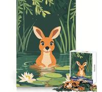 Puzzle da 1000 pezzi con canguro stilizzato in uno stagno, ideale per adulti Un'attività che stimola il benessere mentale e regala un momento di piacere Perfetto come regalo di compleanno (50x75cm)