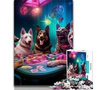 Puzzle da 1000 pezzi con cani che giocano a poker per adulti, difficile da completare ma divertente e umoristico, con poster abbinato e foglio di quiz (38x26cm)