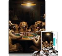Puzzle da 1000 pezzi con cani che giocano a poker, regalo per adulti, antistress, per ammazzare il tempo durante le vacanze, con poster abbinato e foglio di quiz (38x26cm)