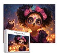 Puzzle da 1000 pezzi con capelli ricci ragazza del fumetto per adulti maschera di teschio di Halloween puzzle artistico puzzle colorato fai da te per la decorazione della casa regali puzzle famiglia