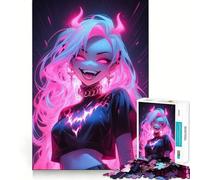 Puzzle da 1000 pezzi con capelli rosa neon in stile gotico, ideale per adulti, con design stimolante e rilassante, bordi chiari e un regalo speciale (38x52cm)