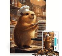 Puzzle da 1000 pezzi con capibara chef che decora una torta,divertente per allenare la mente,con incastri precisi e senza spazi vuoti,ideale per rafforzare i legami affettivi (50x75cm)
