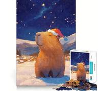 Puzzle da 1000 pezzi con capibara e Babbo Natale in un paese delle meraviglie invernale,taglio perfetto,divertente gioco di logica,gioco gratuito,attività per compleanno (38x26cm)