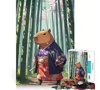 Puzzle da 1000 pezzi con capibara,kimono,foresta di bambù,taglio perfetto,gioco di logica divertente,gioco gratuito,attività per compleanno (38x26cm)