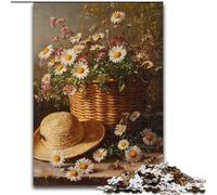 Puzzle da 1000 pezzi con cappello e cesto di fiori per adulti e adolescenti, interessante interazione genitore-figlio per ridurre lo stress (26x38cm)
