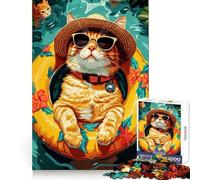 Puzzle da 1000 pezzi con cappello galleggiante a forma di gatto per piscina,ideale per adolescenti,per allenare la mente,per il tempo libero,comodo e come regalo (38x26cm)