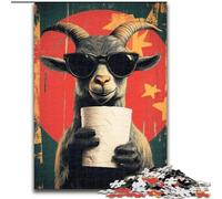 Puzzle da 1000 pezzi con capra che gioca con la carta igienica, antistress, per ammazzare il tempo in casa, con poster abbinato e foglio di quiz (50x75cm)