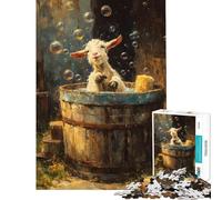 Puzzle da 1000 pezzi con capra felice nella vasca da bagno con bolle di sapone gioco per adulti e famiglie ideale per passare il tempo in casa compleanno e Natale (dimensioni 38x26cm)