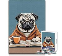 Puzzle da 1000 pezzi con carlino che beve caffè, da leggere, rilassante, da solo, in silenzio, con taglio preciso, giocattolo da gioco, dimensioni 38x26cm
