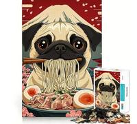 Puzzle da 1000 pezzi con carlino che mangia ramen e monte Fuji sullo sfondo ideale per adolescenti Gioco interattivo per tutta la famiglia Motivo da assemblare perfetto per i desideri di Babbo Natale