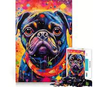 Puzzle da 1000 pezzi con carlino nero astratto,incastro perfetto,attività di gioco intelligente,divertimento per il tempo libero,regalo di compleanno 50x75cm