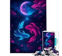 Puzzle da 1000 pezzi con carpe koi sotto una luna rosa Un gioco avvincente per coltivare la pazienza Divertente e perfetto come regalo di compleanno (dimensioni 38x26cm)