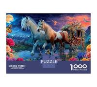 Puzzle da 1000 pezzi con carrozza al chiaro di luna, cavallo in una foresta vibrante, gioco educativo per adulti, decorazione per la casa, regali di compleanno difficili e stimolanti, 38x26 cm