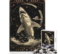 Puzzle da 1000 pezzi con carta dei tarocchi dello squalo bianco giocattoli fai da te regali di Babbo Natale segreto gioco educativo con pezzi completamente interconnessi di forma casuale (38x52cm)