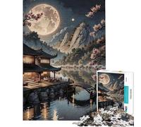 Puzzle da 1000 pezzi con casa giapponese lago e chiaro di luna ideale per adolescenti con tempismo perfetto per compleanni e Natale 50x75cm