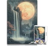 Puzzle da 1000 pezzi con cascata al chiaro di luna e paesaggio giapponese per adolescenti, gioco di apprendimento consapevole e divertente, celebrazioni gioiose, dimensioni 38x26cm