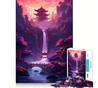 Puzzle da 1000 pezzi con cascata al neon al tramonto per adolescenti, gioco di logica stimolante per il relax, bordi chiari, sorpresa di compleanno 50x75cm