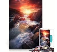 Puzzle da 1000 pezzi con cascata al tramonto per adolescenti, gioco di puzzle che stimola la mente, passatempo rilassante, taglio preciso, regalo delizioso 50x75cm