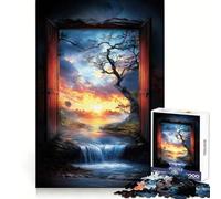 Puzzle da 1000 pezzi con cascata al tramonto per adolescenti, gioco di puzzle intelligente, divertente e semplice, con incastri precisi, ideale per creare un desiderio di Babbo Natale 38x52cm