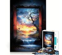 Puzzle da 1000 pezzi con cascata al tramonto per ragazzi, ideale per il tempo libero a casa, con bordi precisi 50x75cm