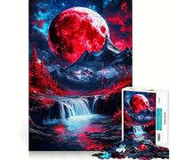 Puzzle da 1000 pezzi con cascata di luna rossa per adolescenti, gioco di logica fine, divertimento rilassante, decorazione da parete con bordi puliti (38x26cm)