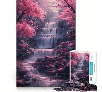 Puzzle da 1000 pezzi con cascata e alberi di ciliegio in fiore,sfida mentale,taglio di alta precisione,divertente passatempo (38x52cm)