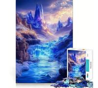 Puzzle da 1000 pezzi con cascata e canyon di cristalli blu luminosi Divertimento assicurato,taglio di qualità professionale, stimolare la mente (50x75cm)