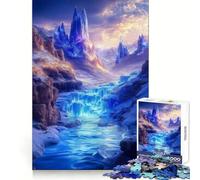 Puzzle da 1000 pezzi con cascata e canyon di cristalli blu luminosi per adulti Stimola la creatività allevia lo stress e crea un'atmosfera divertente Bordi precisi Un pensiero speciale per Natale