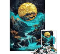 Puzzle da 1000 pezzi con cascata e luna dorata ideale per adolescenti stimola la memoria e rappresenta una sfida educativa Regalo perfetto per amici e familiari 50x75cm