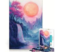 Puzzle da 1000 pezzi con cascata e luna gigante per adulti,divertente gioco di memoria,incastro sicuro,montaggio sicuro,attività per tutta la famiglia (38x26cm)