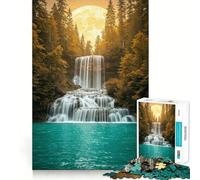Puzzle da 1000 pezzi con cascata e paesaggio di foresta al chiaro di luna,tecnologia di taglio laser avanzata,gioco divertente per le vacanze al chiuso (38x52cm)