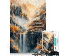 Puzzle da 1000 pezzi con cascata e tempio sulla montagna gioco di concentrazione,precisione di taglio,hobby affascinante per i momenti di svago (50x75cm)