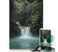 Puzzle da 1000 pezzi con cascata in una lussureggiante foresta verde,gioco di abilità mentale,incastro stabile,parti che non si spostano,passatempo divertente per i lunghi weekend (50x75cm)