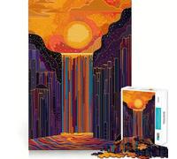 Puzzle da 1000 pezzi con cascata nella foresta al tramonto per adolescenti, ideale per migliorare la memoria, per un relax divertente e per una collezione di opere d'arte dai tagli netti 38x26cm